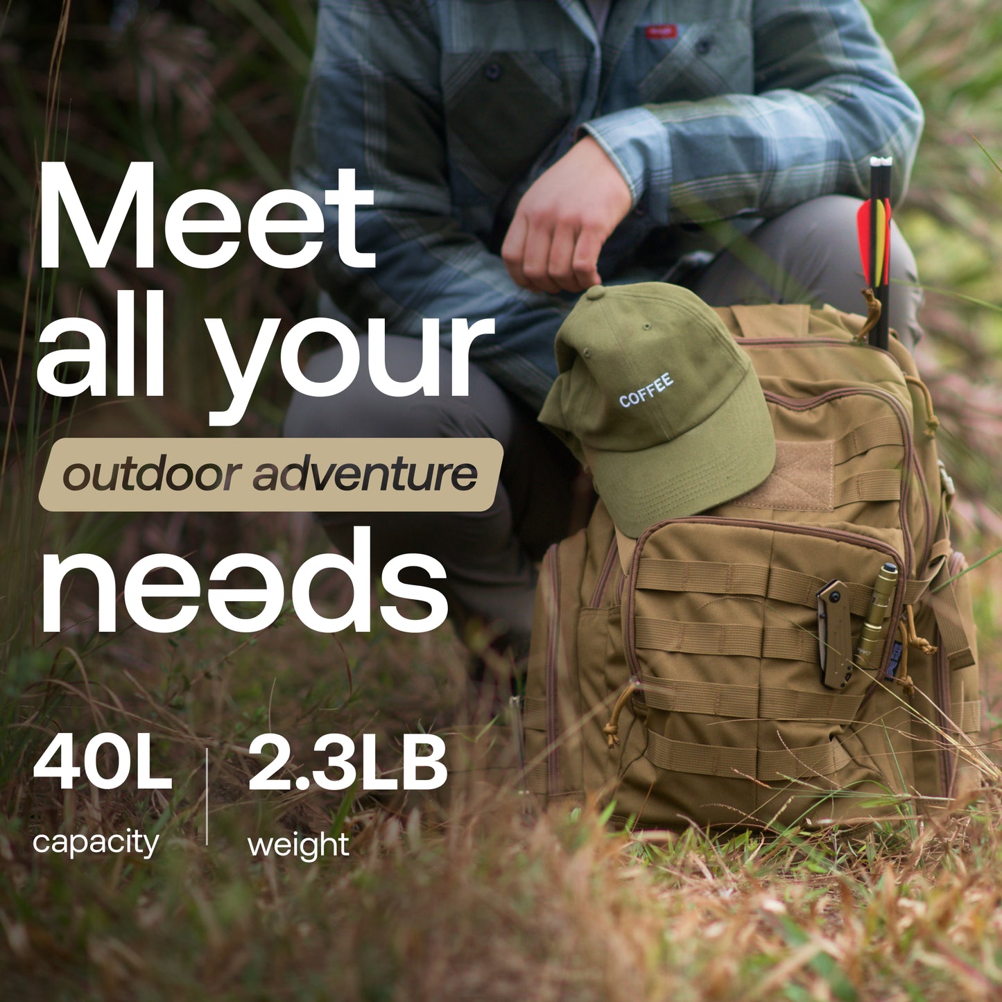 Huntex 40L Tactical Backpack in Khaki