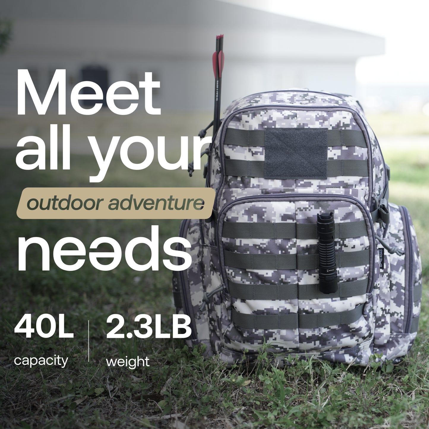 Huntex 40L Tactical Backpack in White Gray Camo