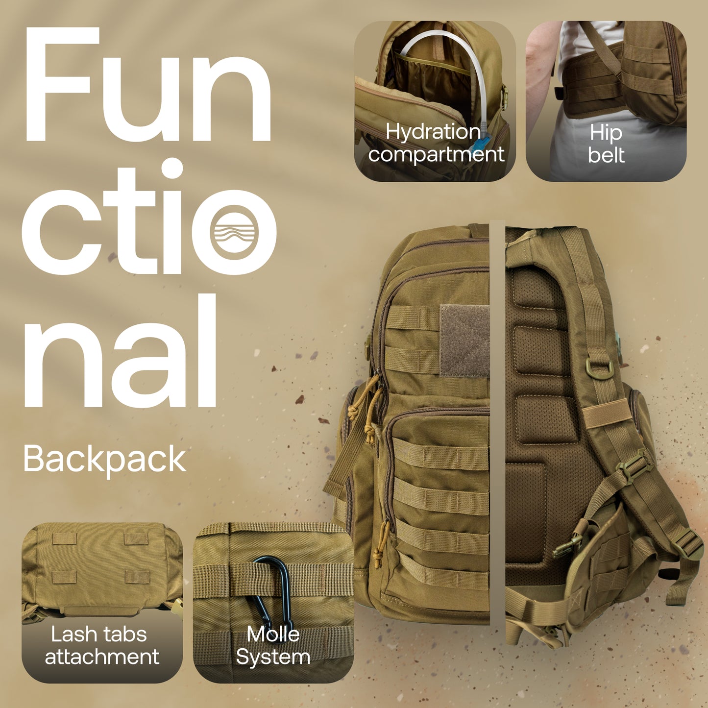 Huntex 40L Tactical Backpack in Khaki