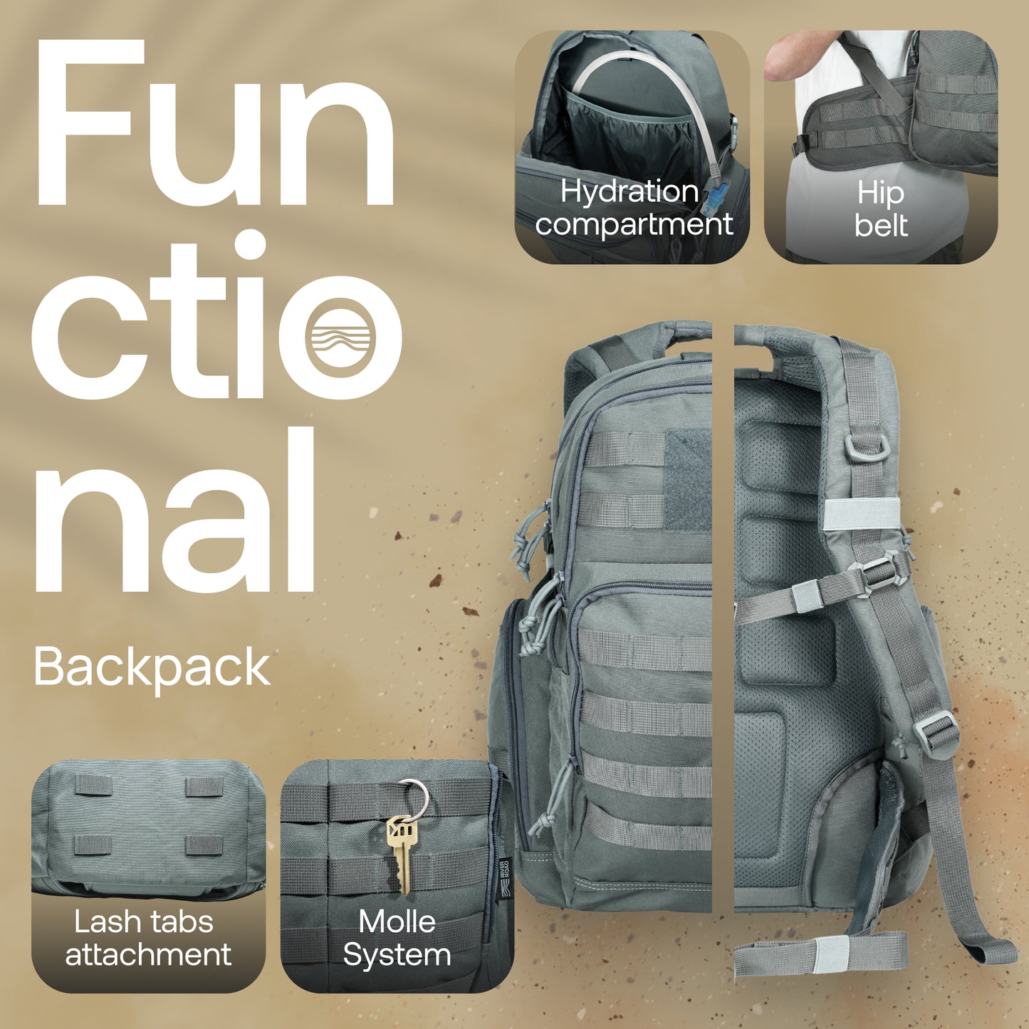 Huntex 40L Tactical Backpack in Gray