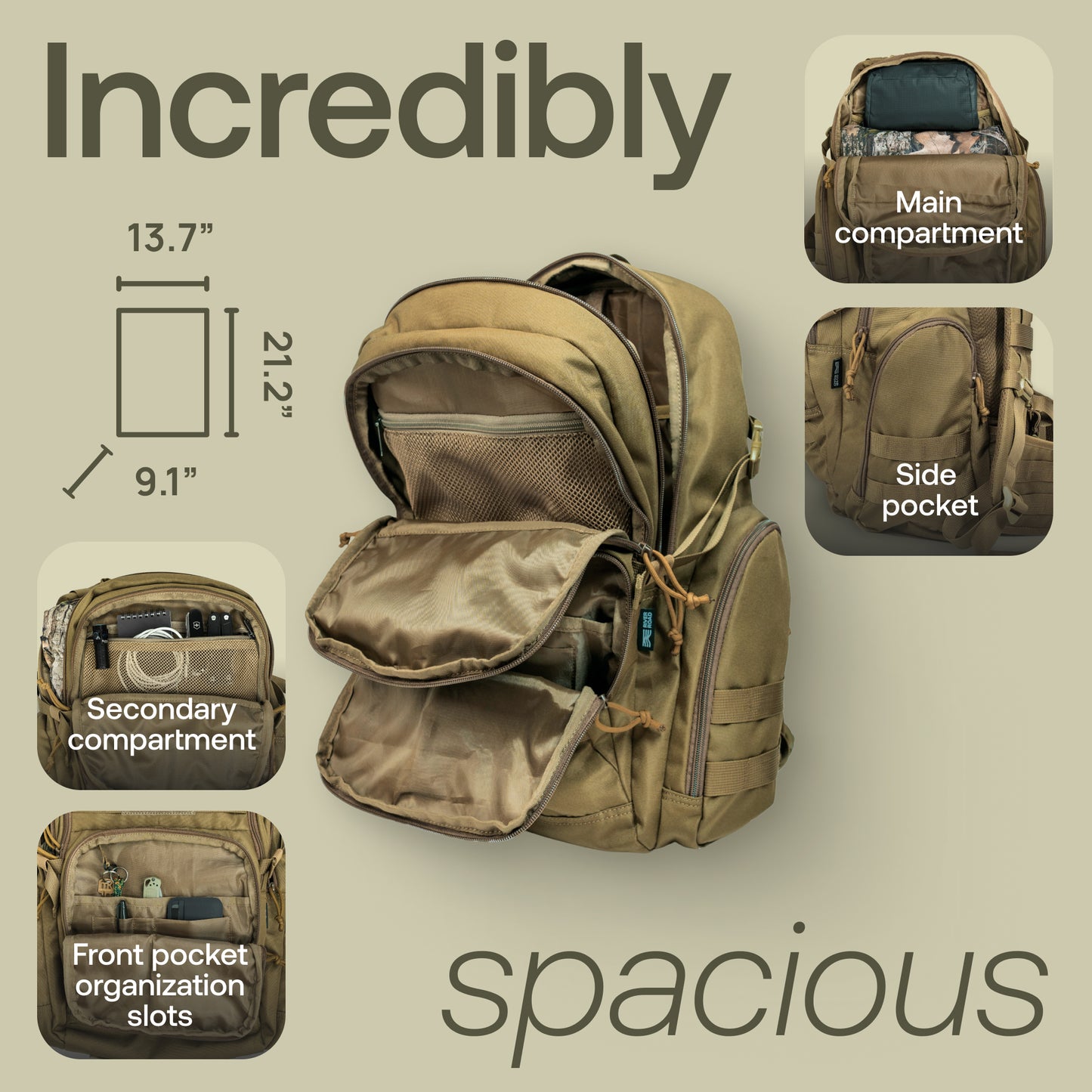 Huntex 40L Tactical Backpack in Khaki