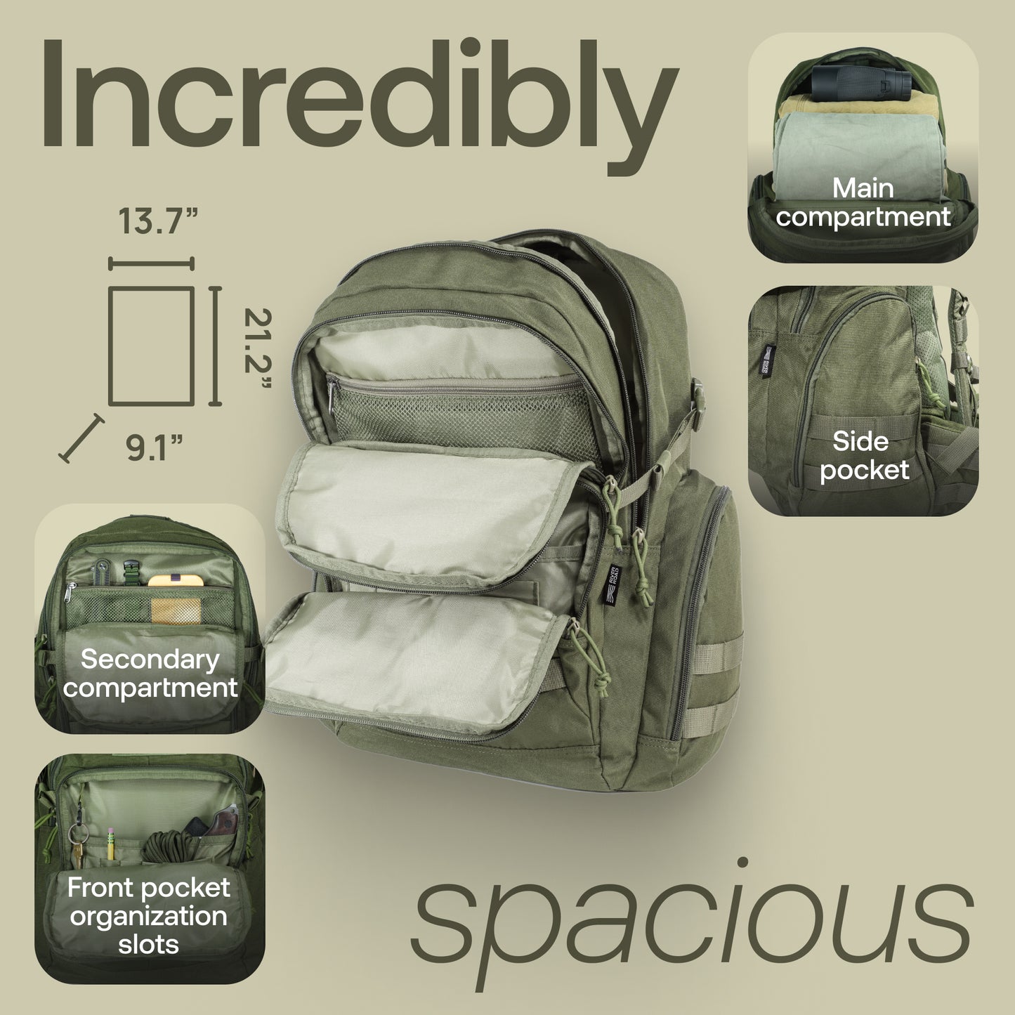 Huntex 40L Tactical Backpack in Ranger Green
