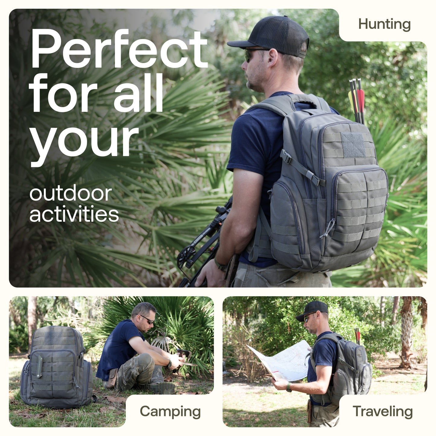 Huntex 40L Tactical Backpack in Gray
