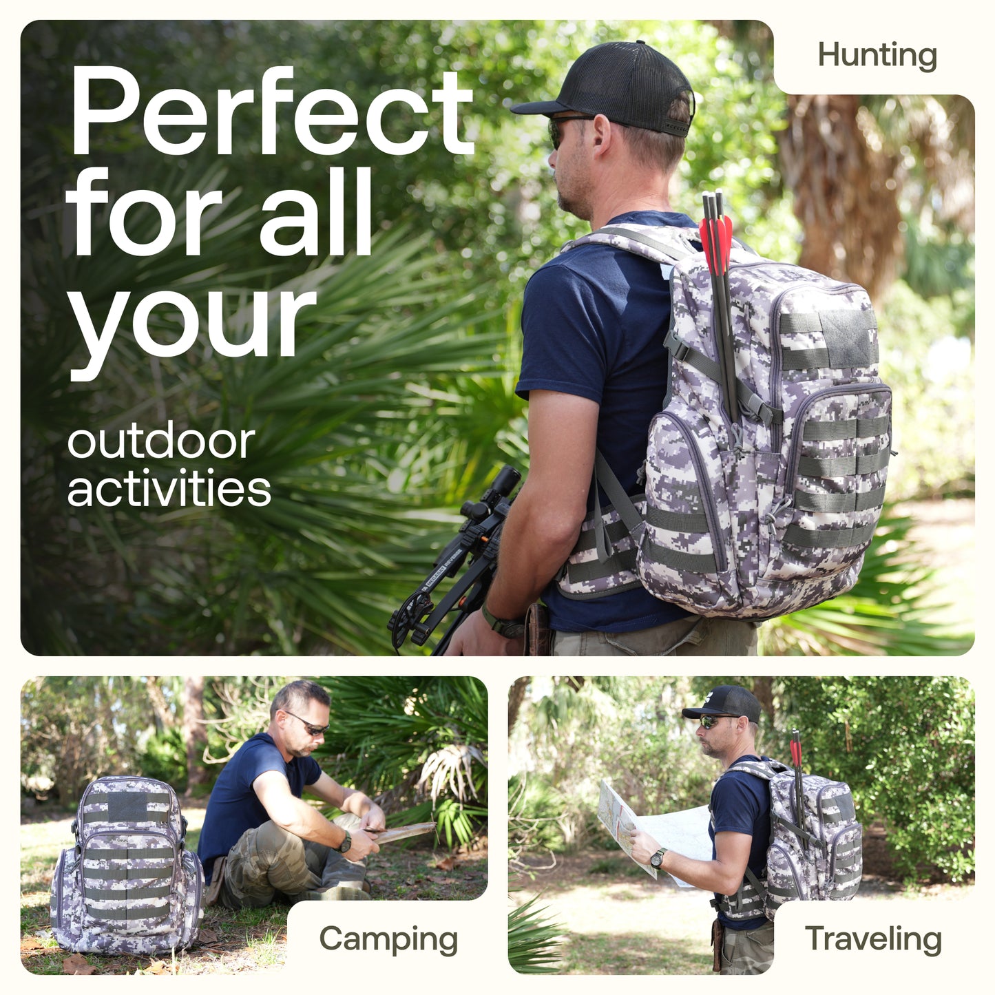 Huntex 40L Tactical Backpack in White Gray Camo