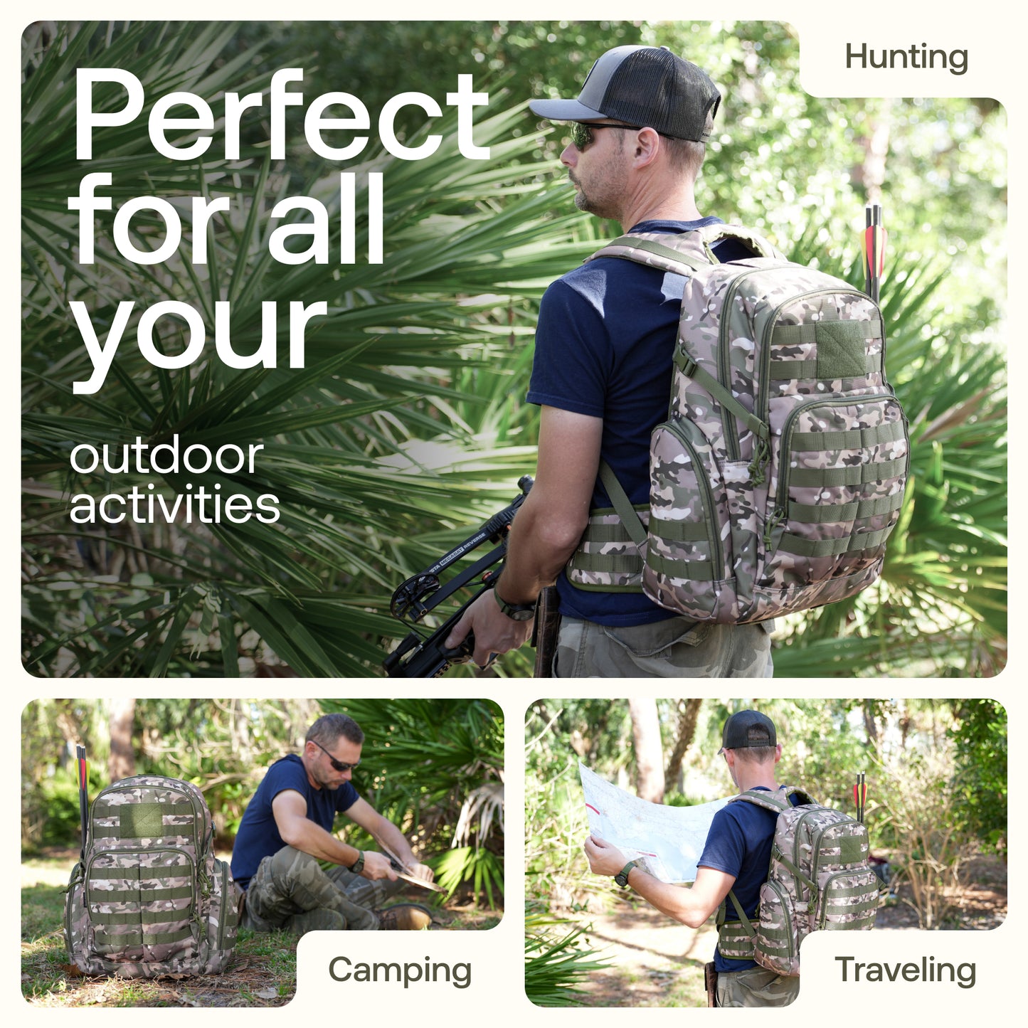 Huntex 40L Tactical Backpack in Green Camo