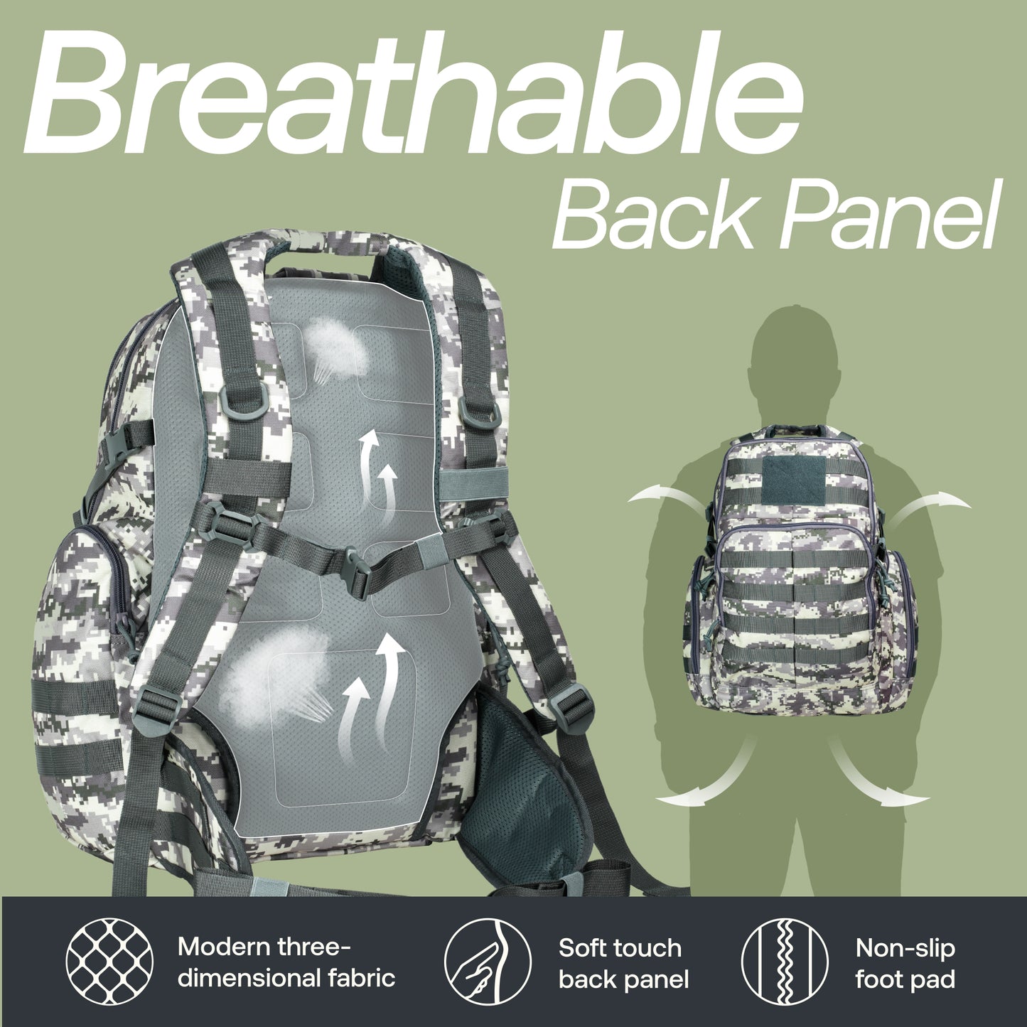 Huntex 40L Tactical Backpack in White Gray Camo