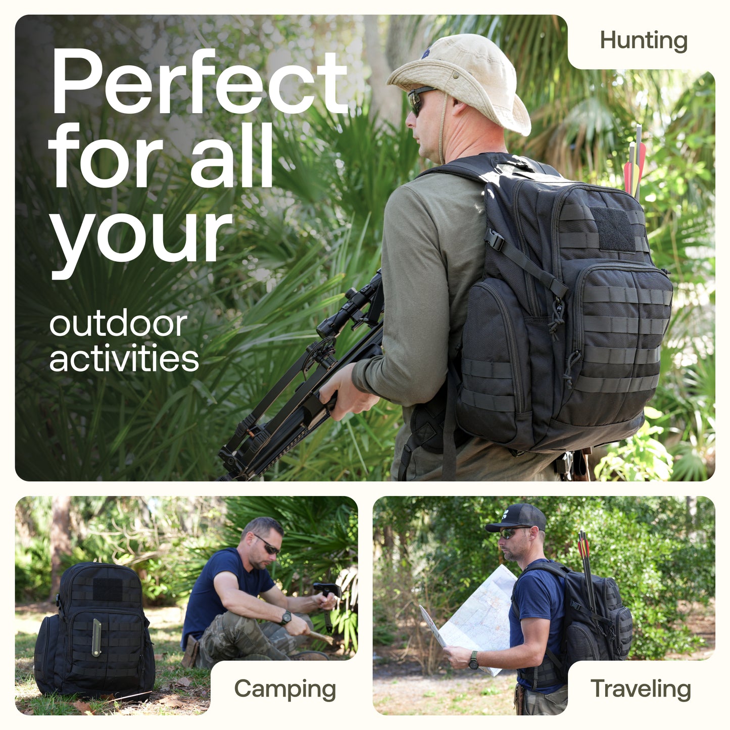 Huntex 40L Tactical Backpack in Black