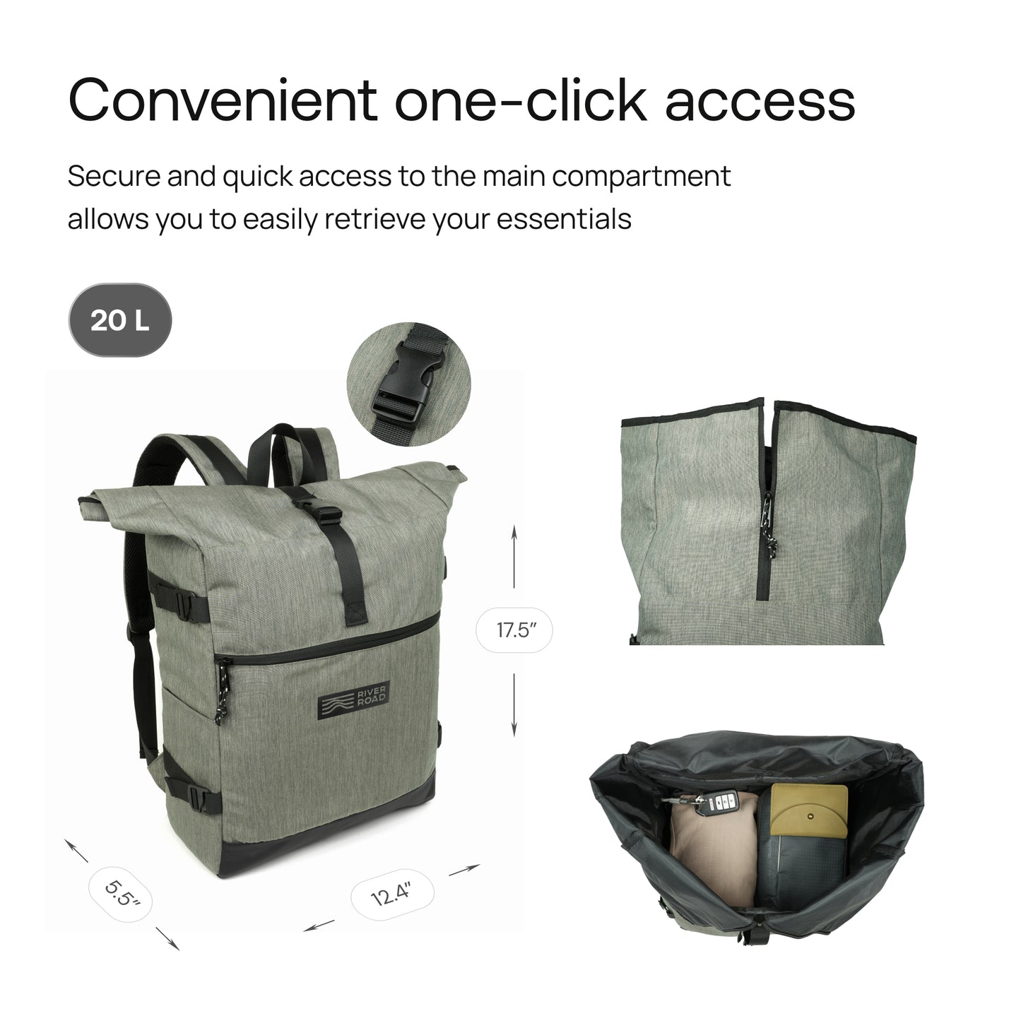 CityRoll Easy Access Backpack - Dark Green - 20 L