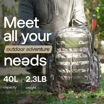 battletac 40l hiking backpack Huntex 40L Tactical Backpack in Green Camo – RIVER ROAD