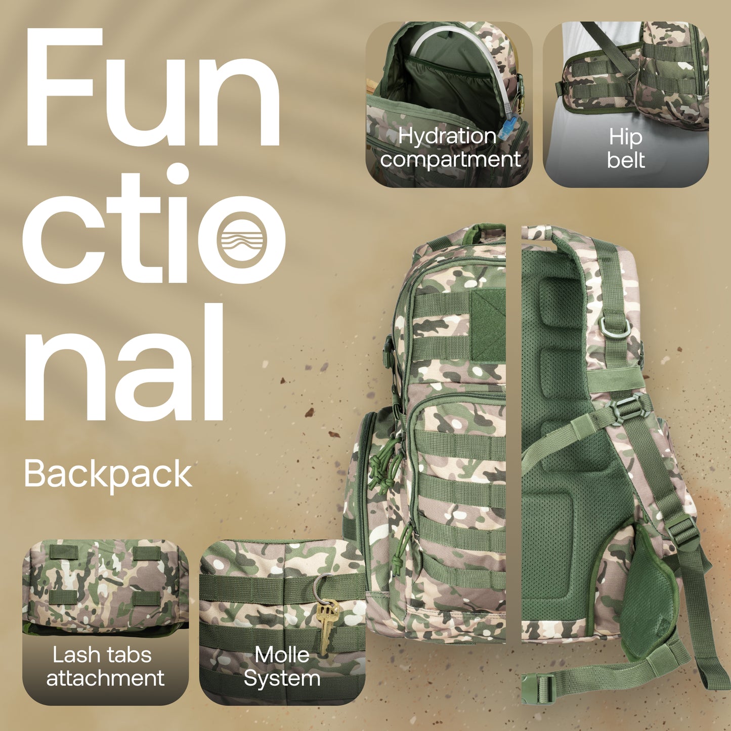 Huntex 40L Tactical Backpack in Green Camo