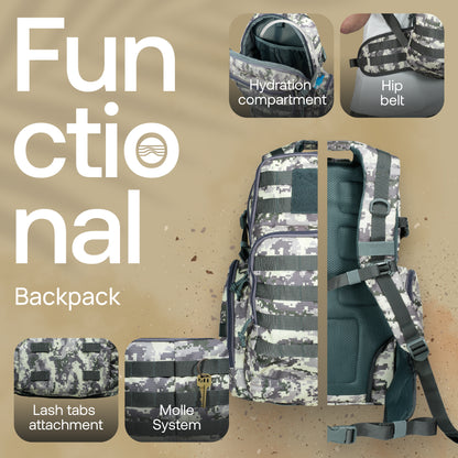 Huntex 40L Tactical Backpack in White Gray Camo